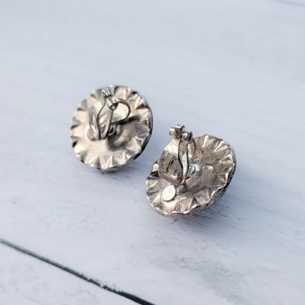 Vintage Clip On Earrings Large Clear with Clear Halo Costume Jewelry
